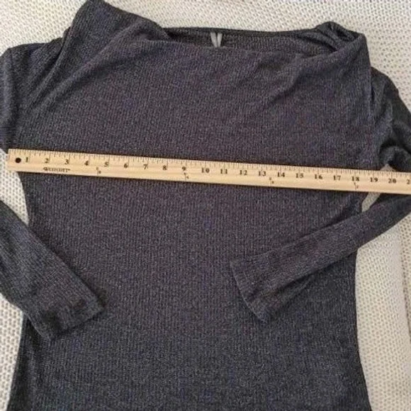 Anthropologie Cowl Back Metallic Knit Top Charcoal Grey S - Picture 8 of 9